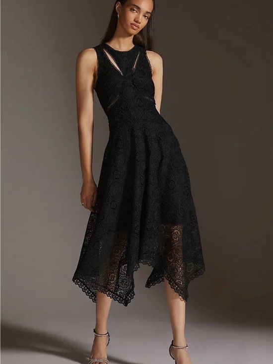 Anthropologie Dresses & Skirts - Anthropologie Black Lace High-Low Midi Dress